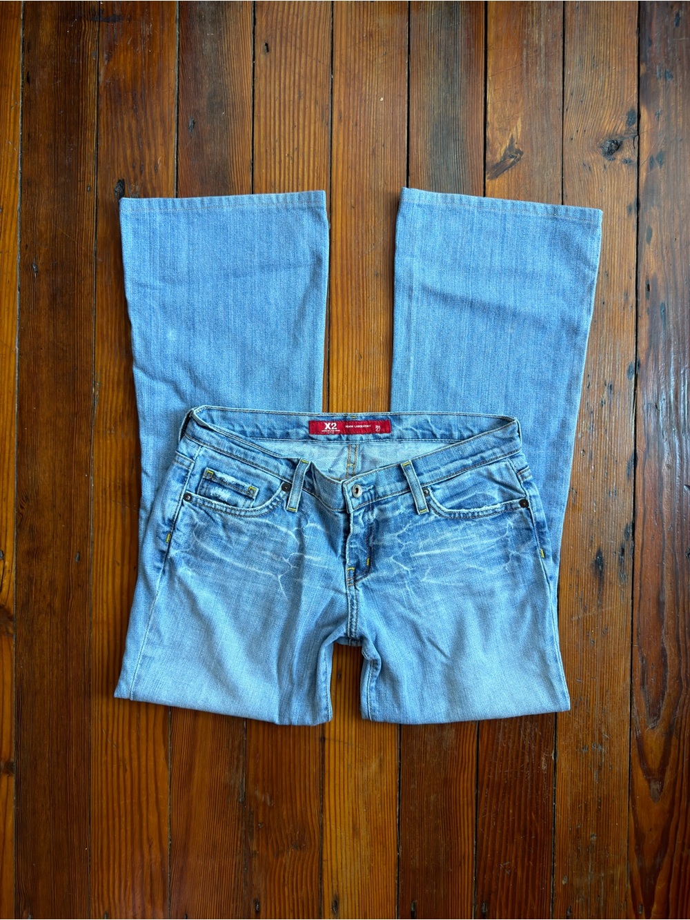 Vintage 90s 00s Express X2 Denim Laboratories low rise flare jeans made in USA